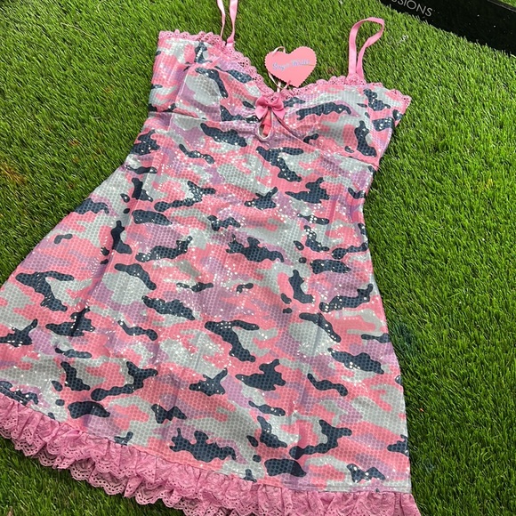 Sugar Thrillz Snowflake Cadet Camo Sequin Dress- new size small - Picture 5 of 7